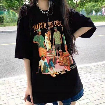 100%純棉夏季新款黑色短袖t卹女學生韓版寬鬆百搭半袖體恤衫