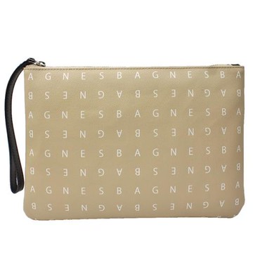 【agnes b.】滿版字母LOGO塗鴉手掛式萬用手拿包(大-米杏)