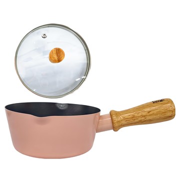 EASYPOT 快煮小湯鍋 PE-FP-376DG 鐵鋁合金材質 耐水煮塗層 橡膠木把手 玻璃蓋 1000cc  16cm  1個