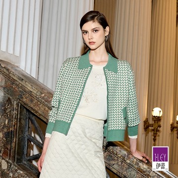 ILEY伊蕾 莫代爾翻領針織外套(綠；M-XL)