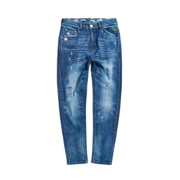 江戶勝｜男裝｜經典刺繡窄管丹寧直筒褲