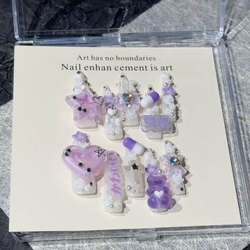 🎀台灣出貨🎀 『紫色迷霧』手工穿戴甲淺紫色日系辣妹超長美甲