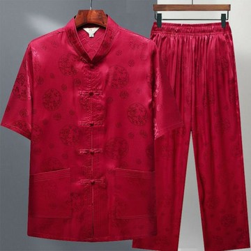 【巴黎精品】現貨+預購 新中式唐裝套裝中國風襯衫短袖冰絲上衣長褲休閒男裝-龍圖男裝5色a1kr20