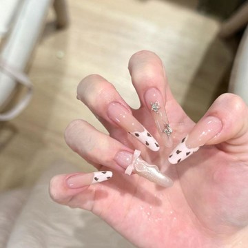🔥臺灣出貨🔥蝴蝶結豹紋半手工ins氣質手工美甲穿戴甜美可愛高級學生貓眼