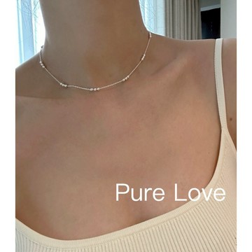Pure Love樂芙 / 正韓 銀飾【S925純銀】N0906簡約通體純銀項鍊間隔小圓珠鎖骨鏈 短項鏈 / 銀