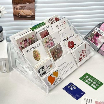 臺灣出🔥透明亞克力卡片收納架明信片收納鮮花儲存盒名片美甲展示架