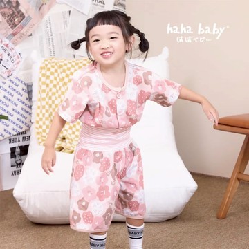 【hahababy】粉色心花開-兒童短袖短褲睡衣套裝