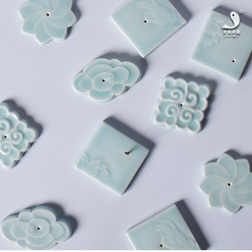 陶瓷線香插 影青瓷雕刻花紋香爐塔香托 茶道席用品創意簡約小擺件1入