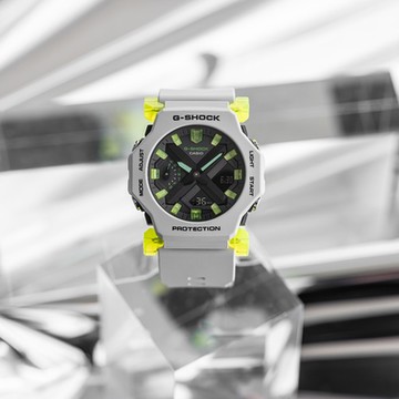 CASIO卡西歐 G-SHOCK GA-2300MW-8A 運動簡約雙顯腕錶 螢光黃x灰色 42.1mm