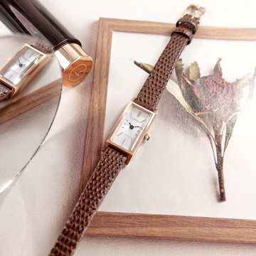 CITIZEN 星辰表 / EG7044-06A / 光動能 復古方形 小巧典雅 真皮手錶 白x玫瑰金框x褐 14mm