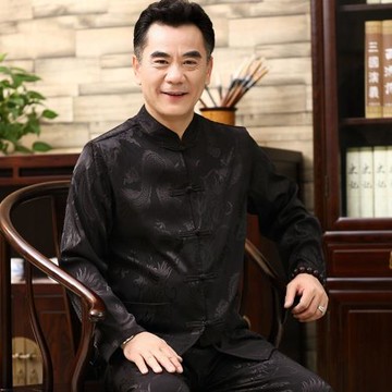 2024夏季男士唐裝長袖男套裝復古中式爸爸裝中老年薄款夏裝上衣男