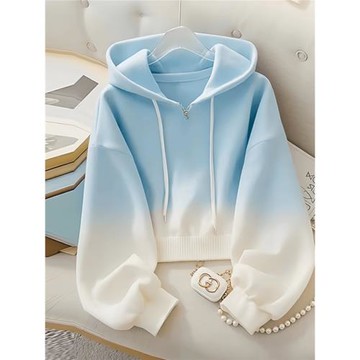 純棉連帽衛衣女2026新款爆款小個子漸變藍寬松長袖上衣春秋打底衫