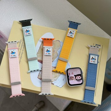 拼色魔術貼貼小狗系列錶帶 尼龍編織腕帶 適用 Apple Watch 11 10 9 8 SE蘋果錶帶46mm 42mm