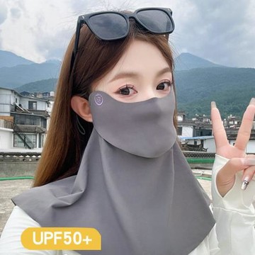 夏季冰絲防曬開口面罩女護頸防紫外線騎行戶外透氣遮陽可喝水口罩