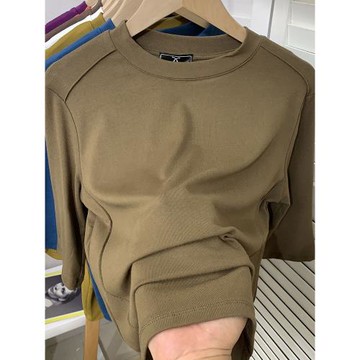 魚骨中袖t恤女春季新款歐貨修身顯瘦別致彈力內搭五分袖大碼上衣