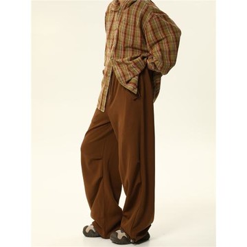 野生阿子美拉德深棕色休閑褲女美式復古解構設計感垂感闊腿衛褲子