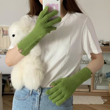 韓系可愛少女軟糯純色露指長分指觸屏冬季保暖ins仿兔毛手套學生