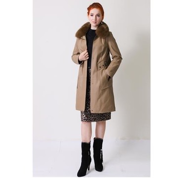 IKON芬蘭狐狸毛防水小羊皮羽絨長大衣-獨