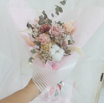 清新裸粉花束禮物 結婚捧花永生乾燥花畢業謝師禮物生日畢業禮物