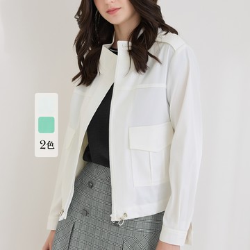 ILEY伊蕾 光澤緞面質感拉鍊口袋短版外套(兩色；M-XL)1224024004