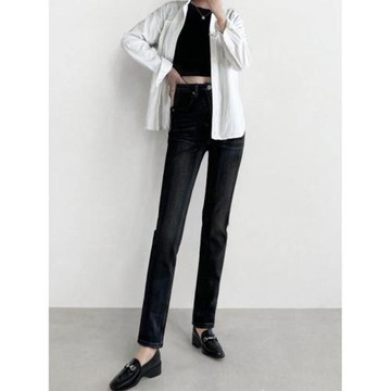 重塑筆直腿  高個子加長牛仔褲大碼厚面料彈力顯瘦高腰煙管小直筒