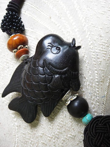 木檀世家黑檀木車掛紫光檀羅漢魚汽車掛件 年年有余掛件