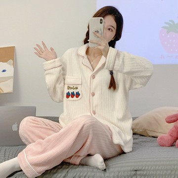 睡衣女士春秋冬季珊瑚絨加厚加絨可愛法蘭絨套裝家居服【繁星小鎮】