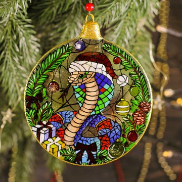 蛇形玻璃裝飾 - 十二生肖聖誕球 - 手繪捕光器融合藝術