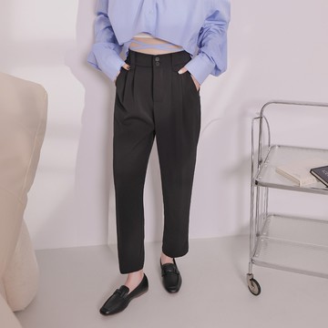 雙打褶西裝老爺褲-黑【KT201347】