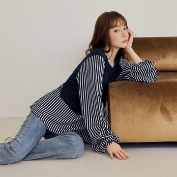 OB嚴選-假兩件條紋拼接背心後綁帶上衣《AB20738-》