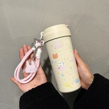 原創/可愛下雨小兔小狗陶瓷保溫杯高顏值咖啡杯子吸管水杯禮物女