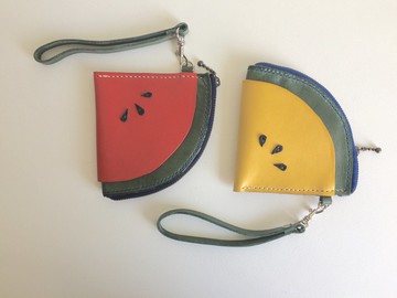 畢業禮物 苦笑西瓜造型錢包 皮革手工縫製