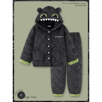 Se7enの珊瑚絨睡衣男冬季三層夾棉加絨加厚家居服套裝男士法蘭絨