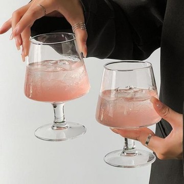 蘇打水氣泡杯 ins玻璃酒杯矮腳白蘭地杯冰咖啡杯飲料杯子啤酒杯