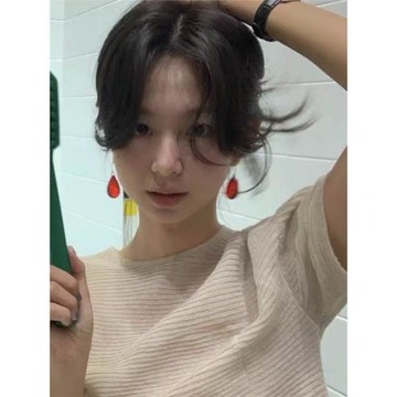耳邊鐺395韓國博主fever同款紅色琉璃水滴耳環銀色易夢玲氣質耳釘