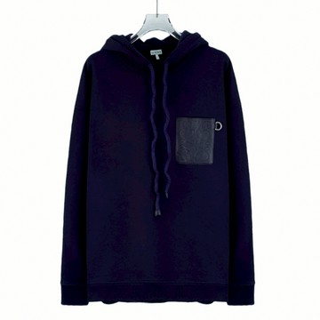 (XL) loewe質感棉質logo連帽抽繩藍色長袖上衣