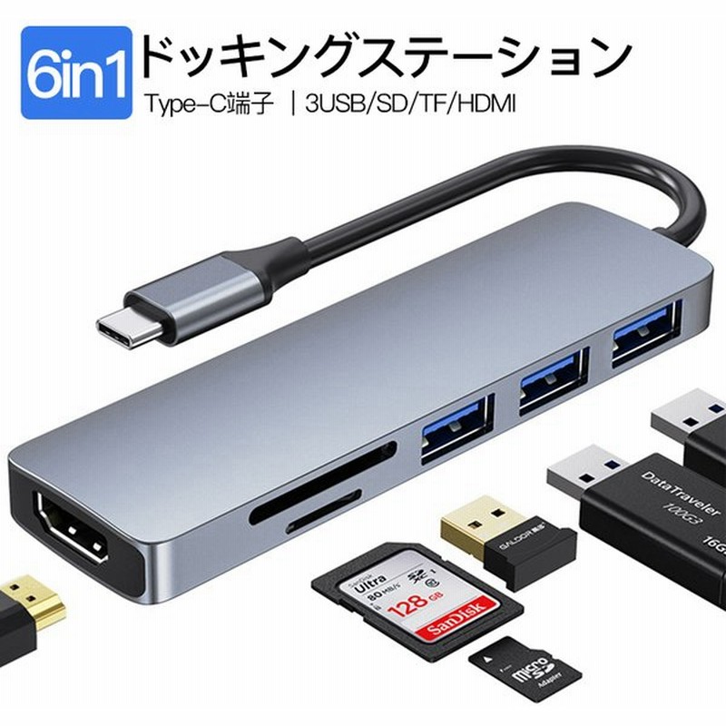 市場 USB Type ハブ ４K 6-in-1 HDMIポート+USB c 2 アダプタ C 解像度 3.0ポート+USB 高速データ転送+SD  2.0ポート