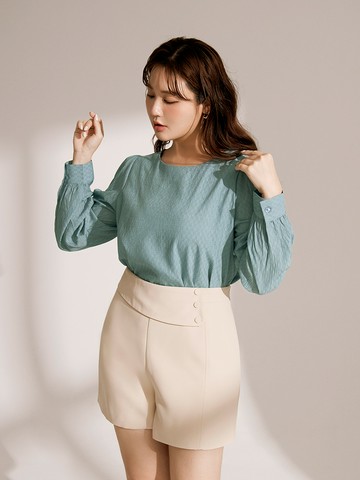 雲朵自訂款-紋理大圓領泡泡袖上衣