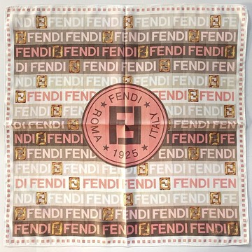 復古 Fendi 字母標誌絲巾，綴以 Roma 1925 字樣 – 棕色 23 x 22.5 英吋
