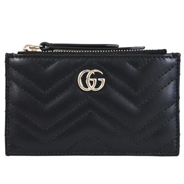 GUCCI 813353 GG Marmont 山型紋絎縫皮革鑰匙/零錢包.黑