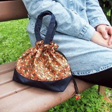 手作日式手提束口袋-古風花