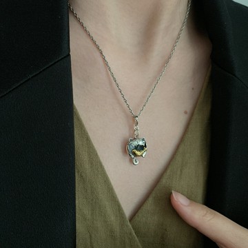 小寶s925純銀獨特可愛貓吃魚吊墜女項鏈僅吊墜項墜輕奢高級感小眾