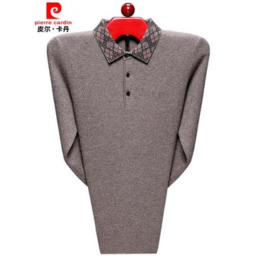 皮爾卡丹中老年羊絨衫男翻領爸爸裝秋冬季保暖毛衣加厚羊毛衫大碼