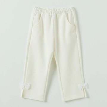 韓國 OZKIZ - 鬆緊腰網紗蝴蝶結點綴開衩長褲-白