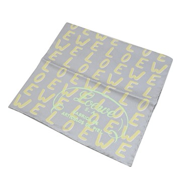 LOEWE 經典字母LOGO撞色印花絲質大方巾.灰/淺黃