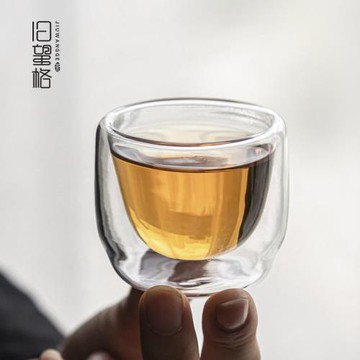 舊望格雙層隔熱真空玻璃直身品茗杯家用小號功夫茶杯防燙杯子單杯