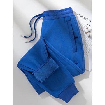 (免運)全棉加絨衛褲女克萊因藍2025新款休閑拉鏈運動褲女冬季保暖女褲子