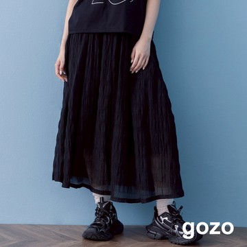 【gozo】➤涼感天絲皺皺紋理圓裙(黑色/深綠_F) | 女裝 顯瘦 休閒
