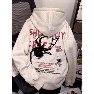 潮牌蜘蛛印花衛衣男秋冬加絨美式高街秋裝上衣青少年潮流連帽外套