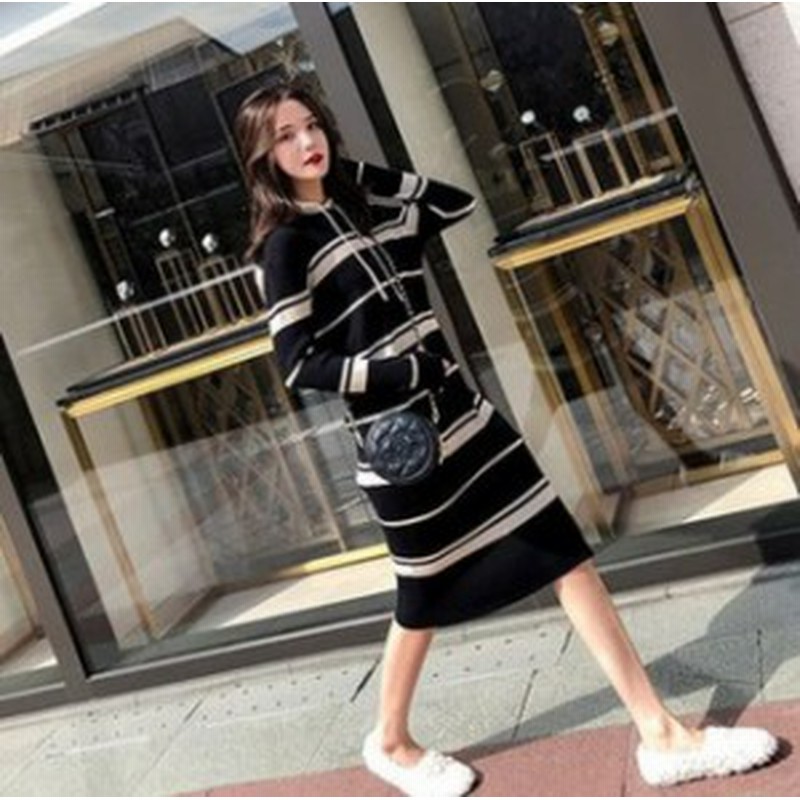 レディース ワンピース 秋冬 長袖 フーデッドボーダーニットワンピース ニット ニットワンピース ボーダー マルチカラー ひざ丈 通販 Lineポイント最大1 0 Get Lineショッピング